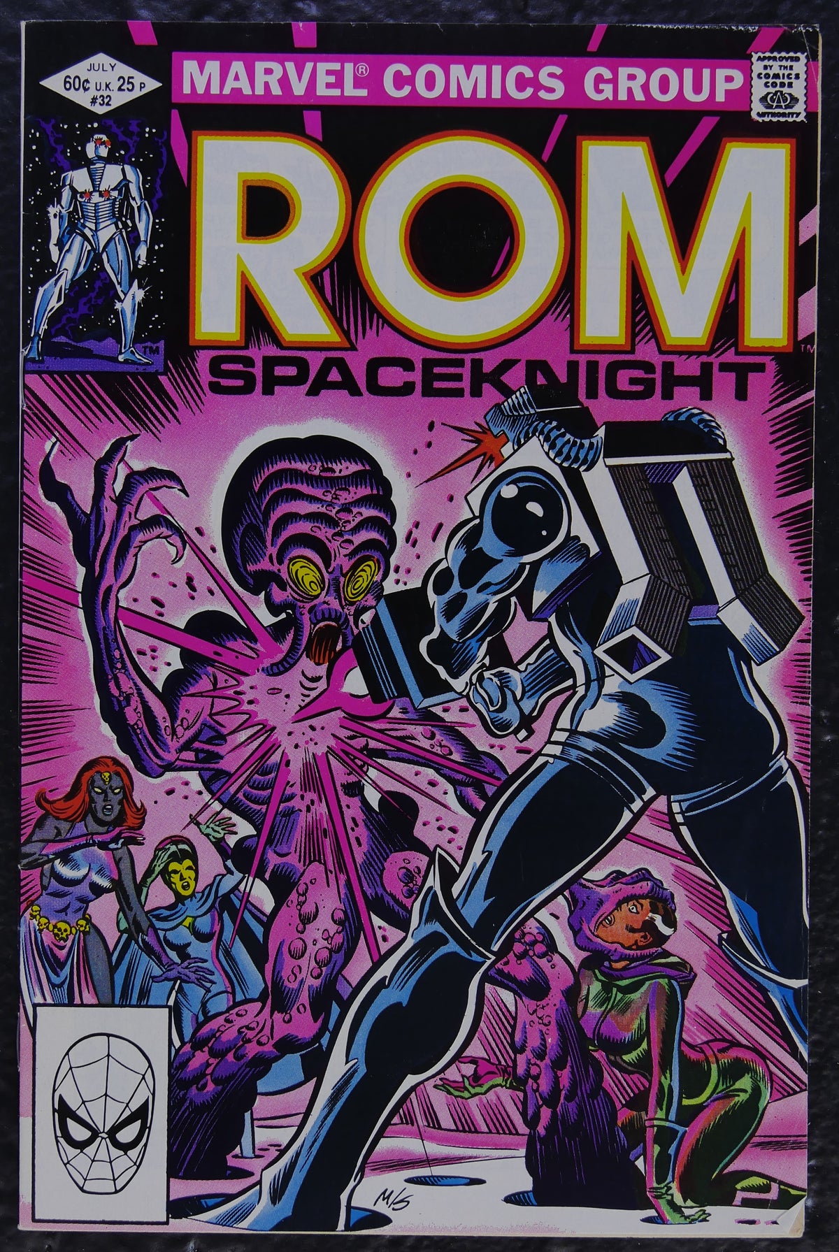 ROM #32 (1982) Marvel Comics direct-edition cover featuring ROM, Rogue, Mystique and Hybrid