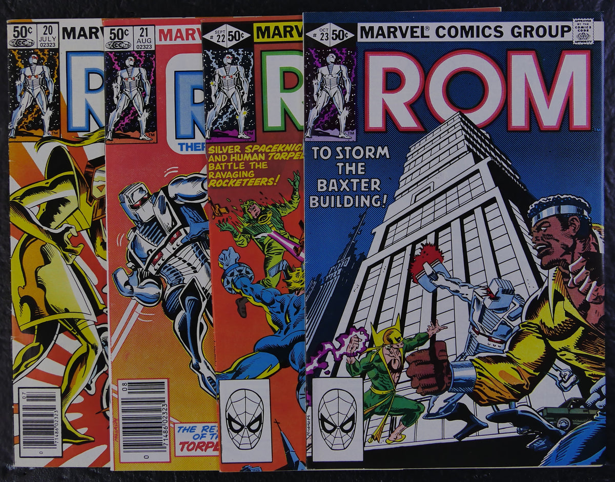 ROM #20 through #23 (1981) Marvel Comics mixed-edition covers featuring Torpedo, Power Man and Iron Fist