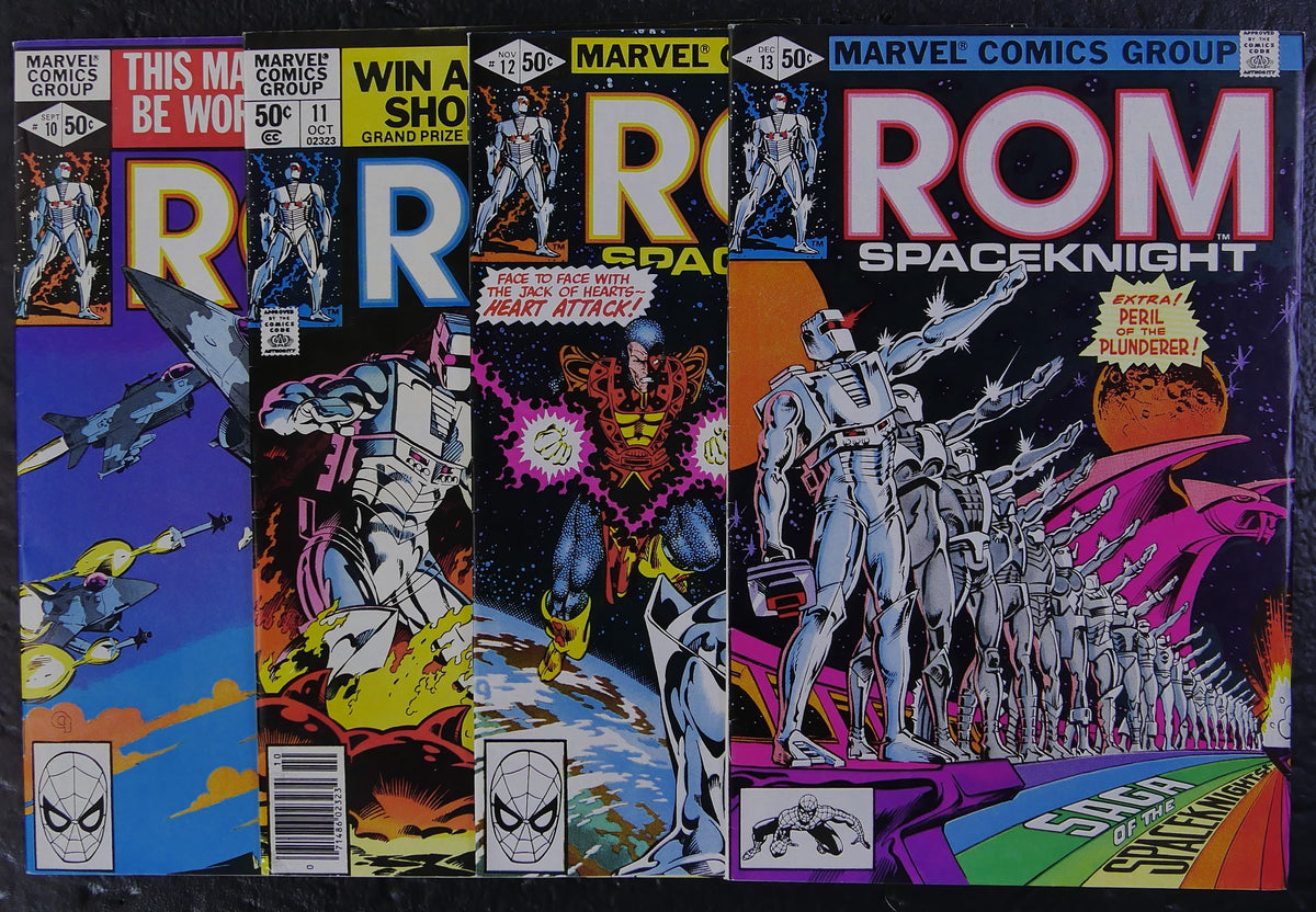 ROM #10-13 (1980) Marvel Comics four-comic lot featuring Firefall, Jack of Hearts and Plunderer