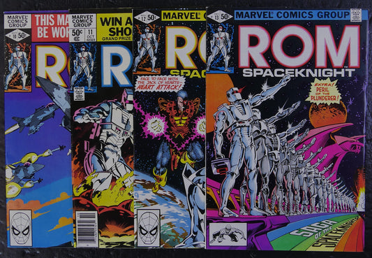 ROM #10-13 (1980) Marvel Comics four-comic lot featuring Firefall, Jack of Hearts and Plunderer