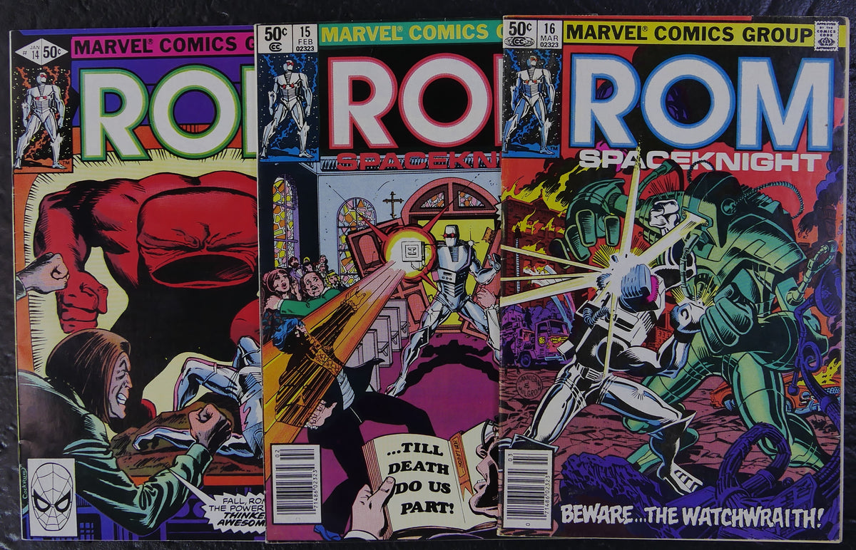 ROM #14-16 (1981) Marvel Comics three-comic lot featuring Awesome Android, a Wraith wedding and Watchwraith