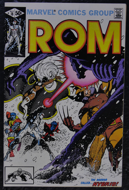 ROM #18 (1981) Marvel Comics direct-edition cover featuring the X-Men, ROM and Hybrid
