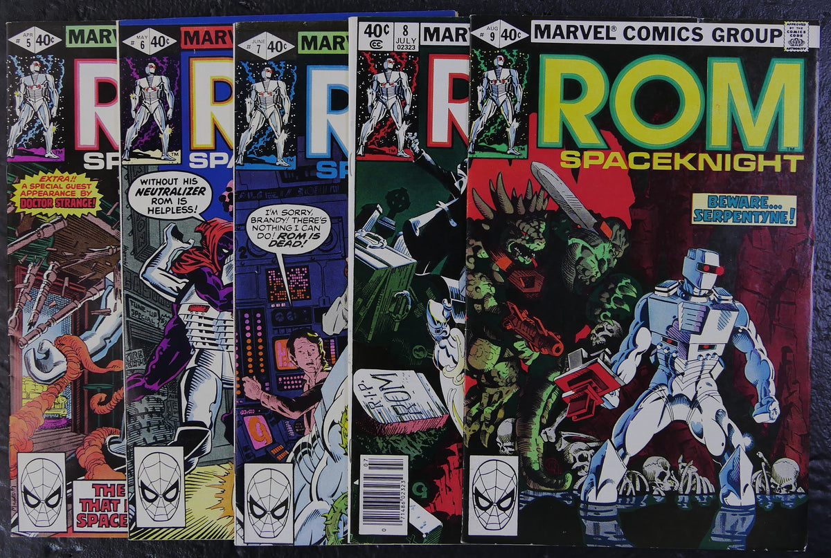 ROM #5-9 (1980) Marvel Comics five-comic lot with mixed direct and newsstand editions
