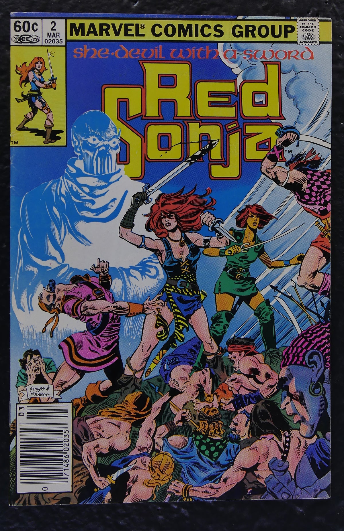 Red Sonja #2 (1983) Marvel Comics comic book cover featuring Red Sonja battling pirates beside a ghostly figure
