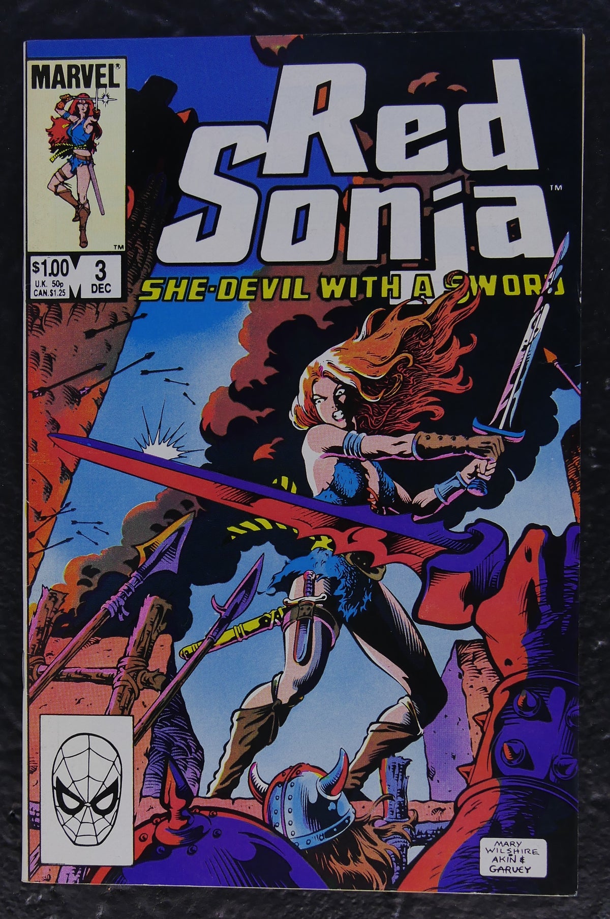 Red Sonja issue 3 Marvel Comics December 1983 direct edition cover showing Red Sonja above armored soldiers amid battle