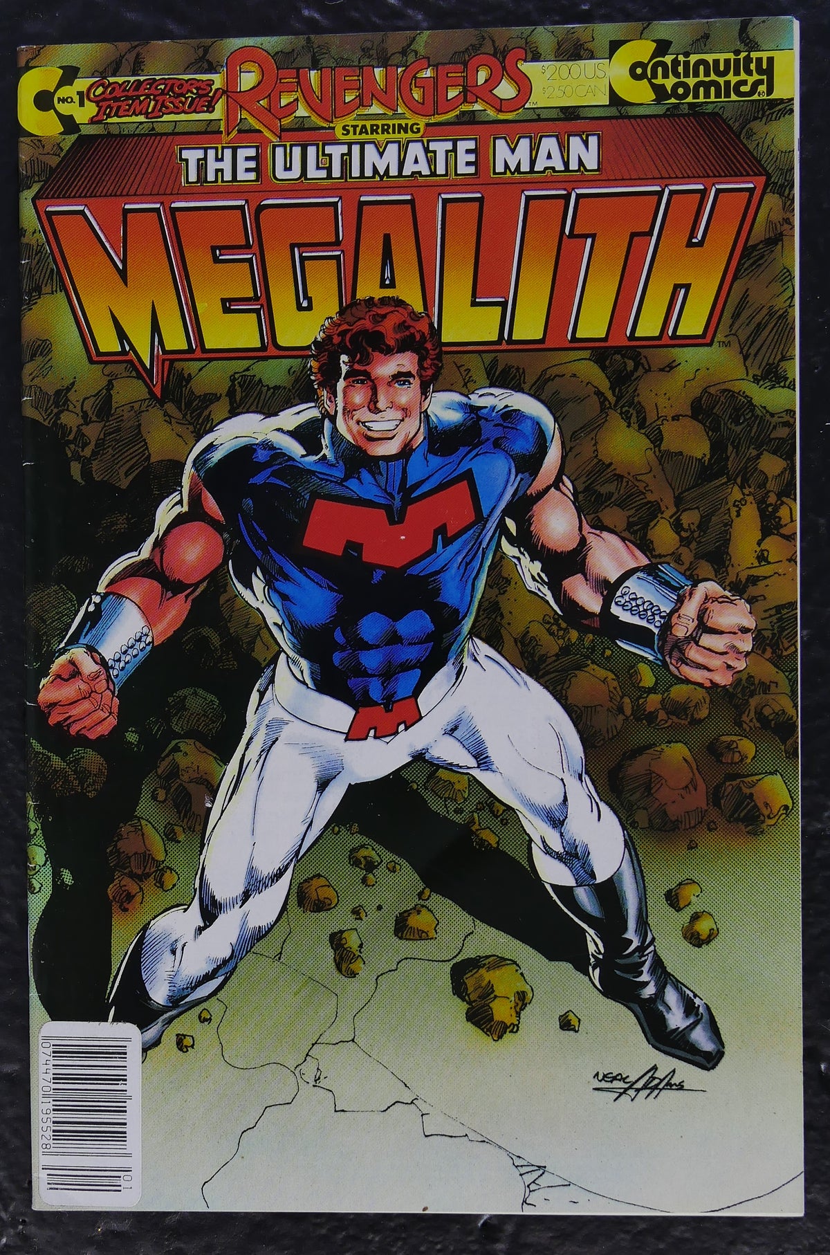 Revengers Featuring Megalith #1 newsstand edition from Continuity Comics featuring Neal Adams Ultimate Man cover
