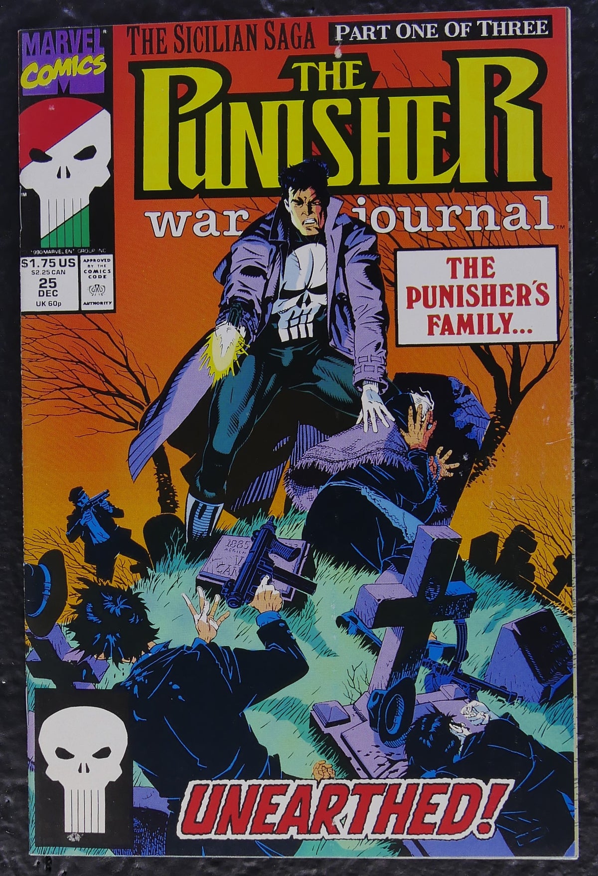 Punisher War Journal #25 (1990) Marvel Comics direct-edition cover featuring Frank Castle in a cemetery, with artwork by Michael Golden