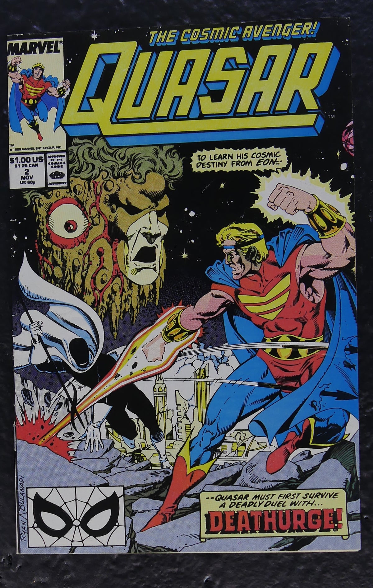 Quasar #2 (1989) Marvel Comics comic book cover featuring Quasar battling Deathurge among the ruins of Uranus