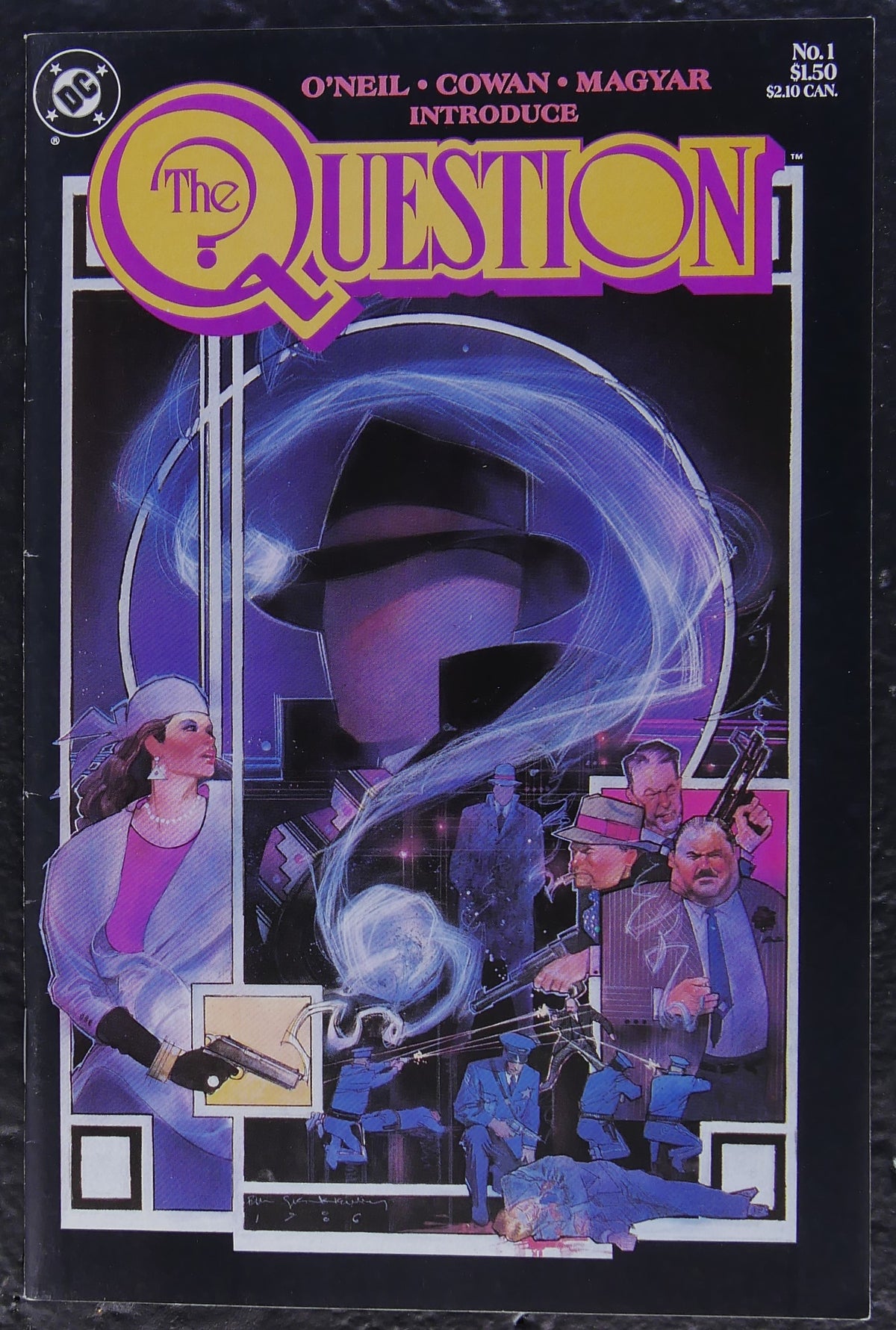 The Question #1 (1987) DC Comics comic book cover featuring the Question in a painted Bill Sienkiewicz collage