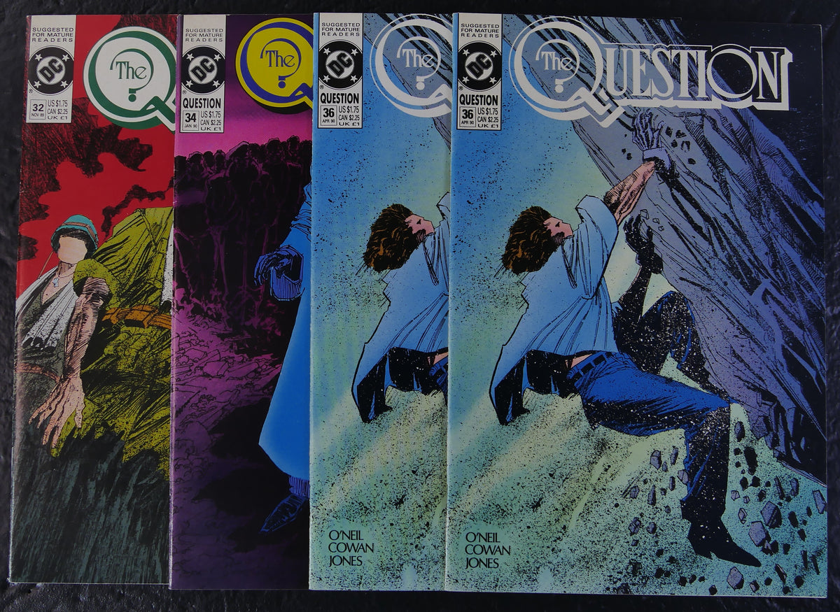 The Question #32, #34 and #36 x2 (1989-1990) DC Comics four-comic bundle covers