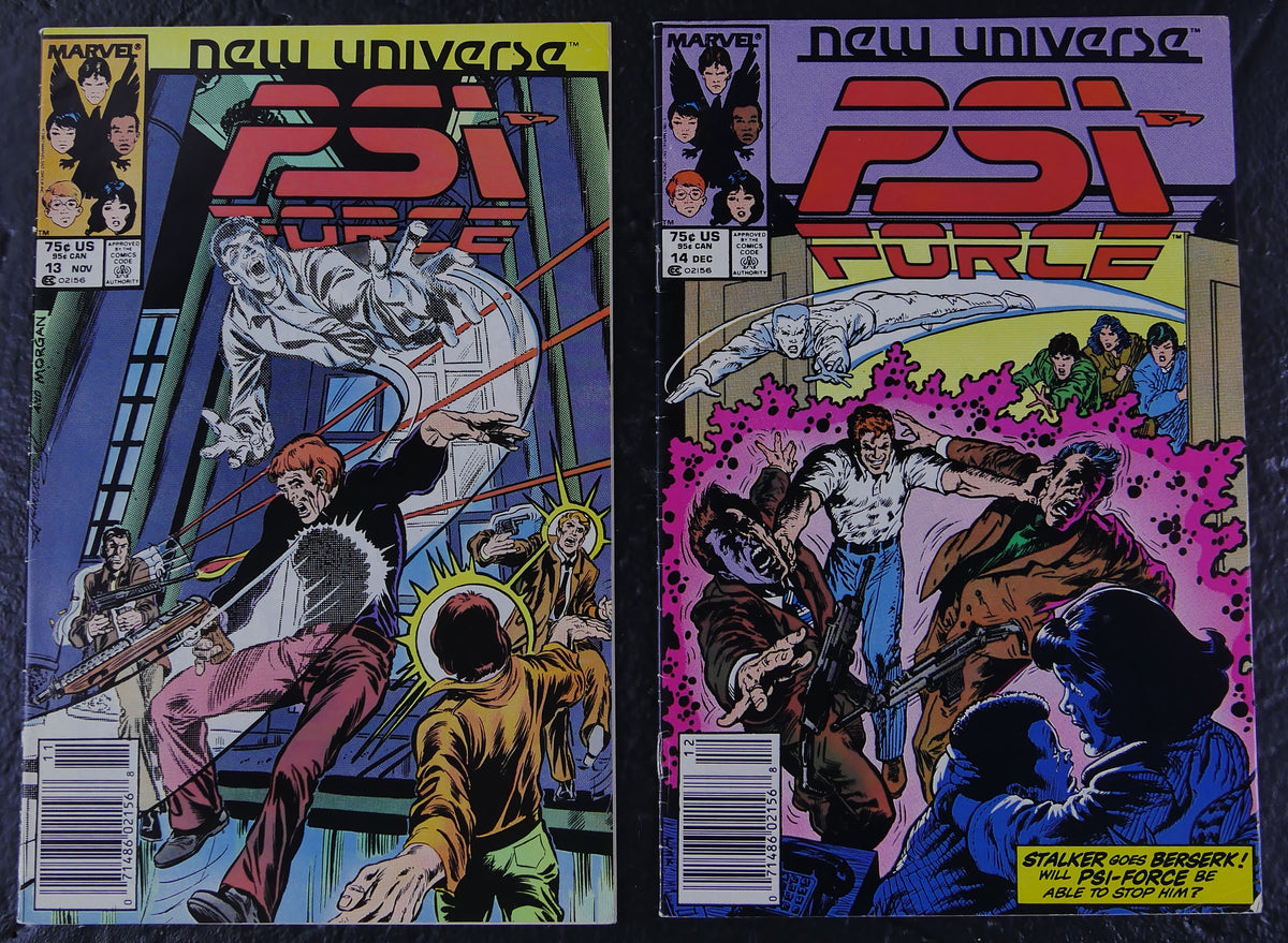Psi-Force #13 and #14 (1987) Marvel New Universe newsstand comic book covers