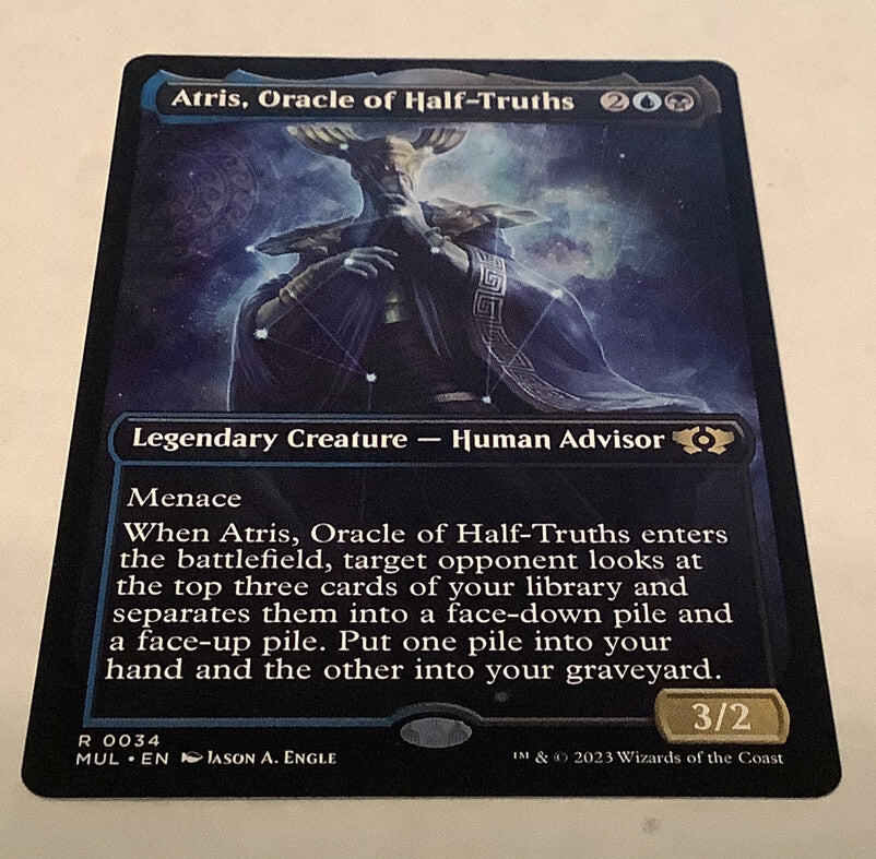 Multiverse Legends Atris, Oracle of Half-Truths #34 legendary creature with card draw and graveyard synergies.