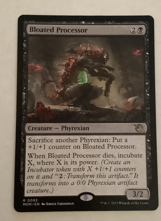 March of the Machine Bloated Processor #93 rare creature featuring Phyrexian tribal, sacrifice synergies, and Incubator payoffs.