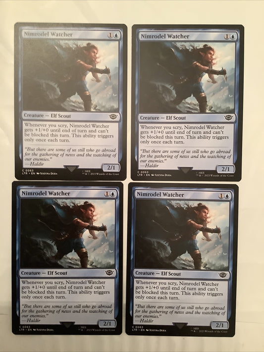 Four Nimrodel Watcher creature cards from LTR, card number 63, common, blue
