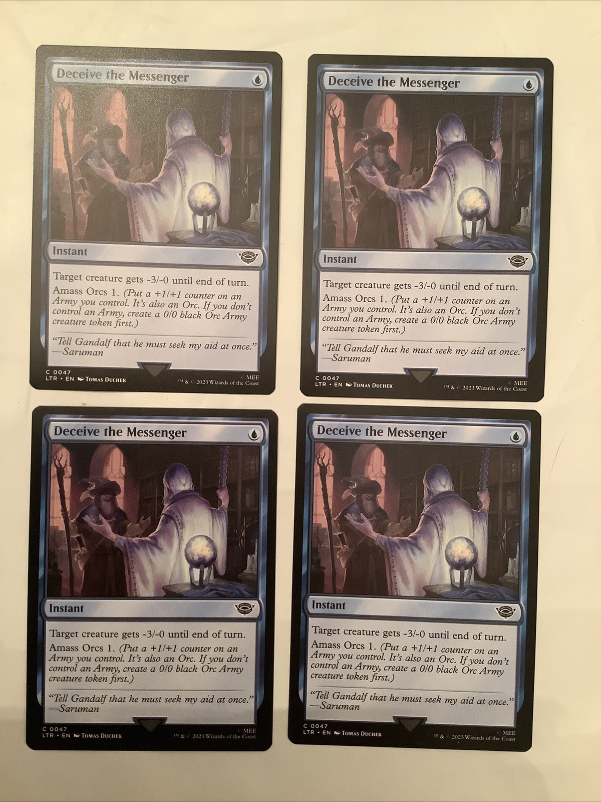 Magic the Gathering Deceive the Messenger non-foil instant card lot of four from Tales of Middle-earth