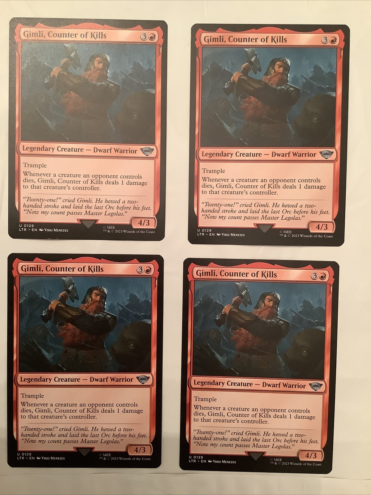 Four Gimli Counter of Kills LOTR 0129 uncommon cards Magic the Gathering