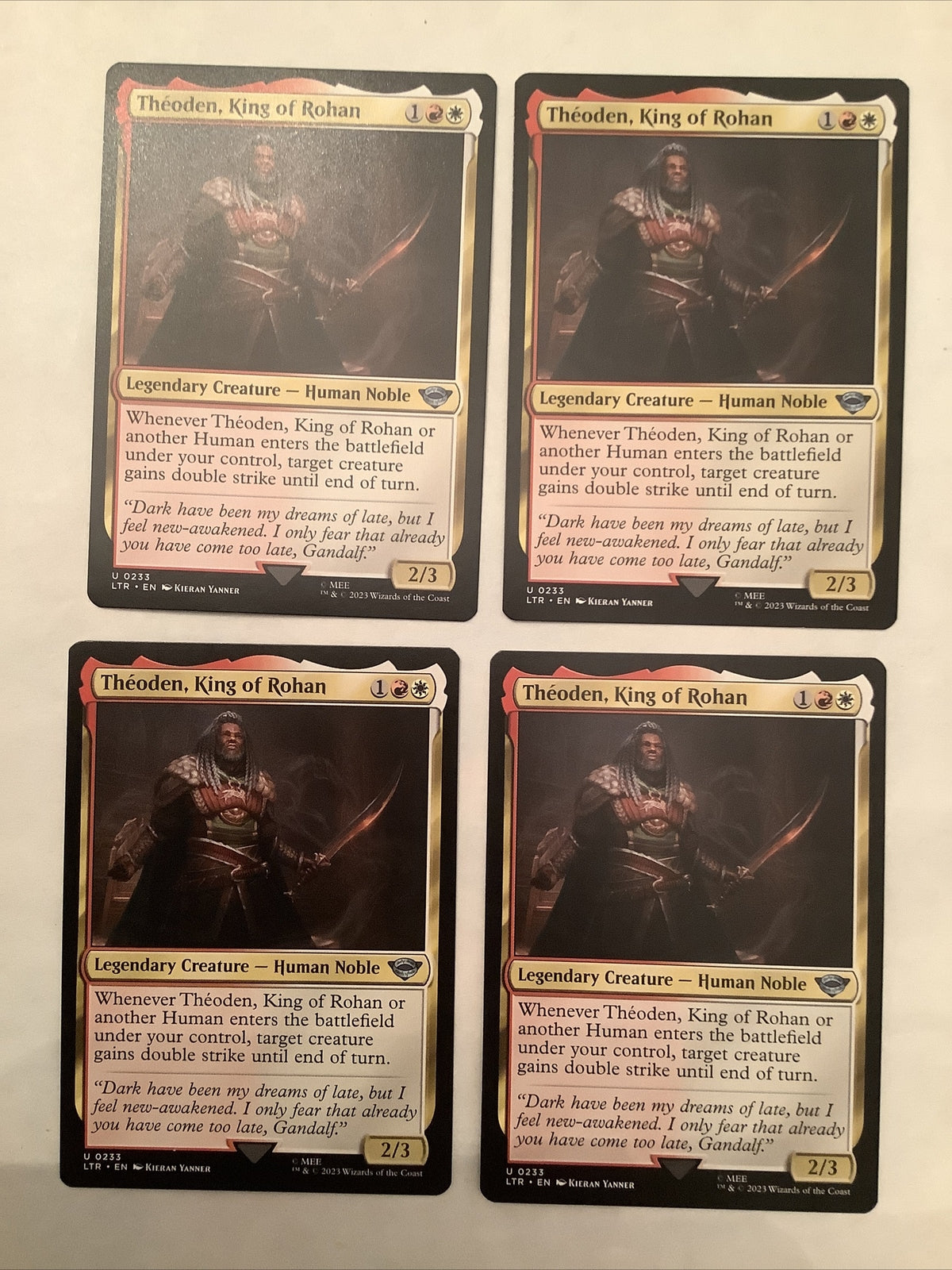 Theoden King of Rohan x4 MTG LTR 233 human double strike playset from DM Vault Co