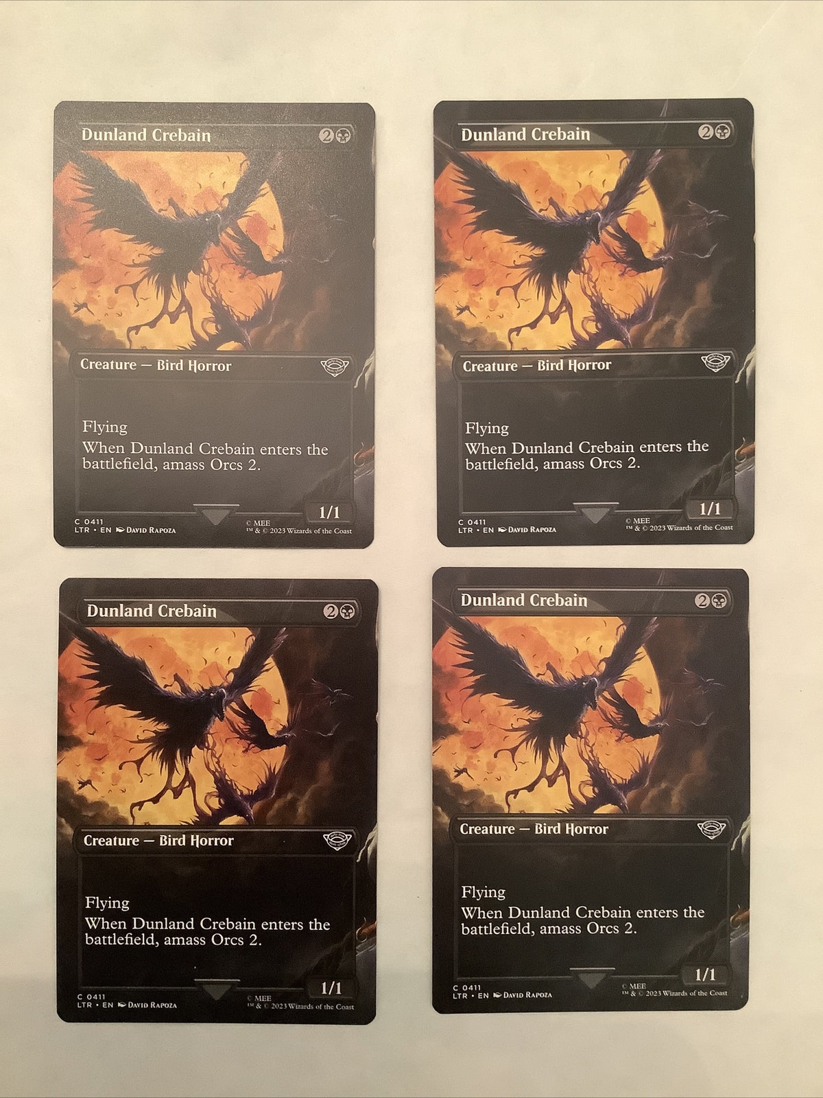 Dunland Crebain x4 Extended Art Regular #411 from The Lord of the Rings: Tales of Middle-earth.