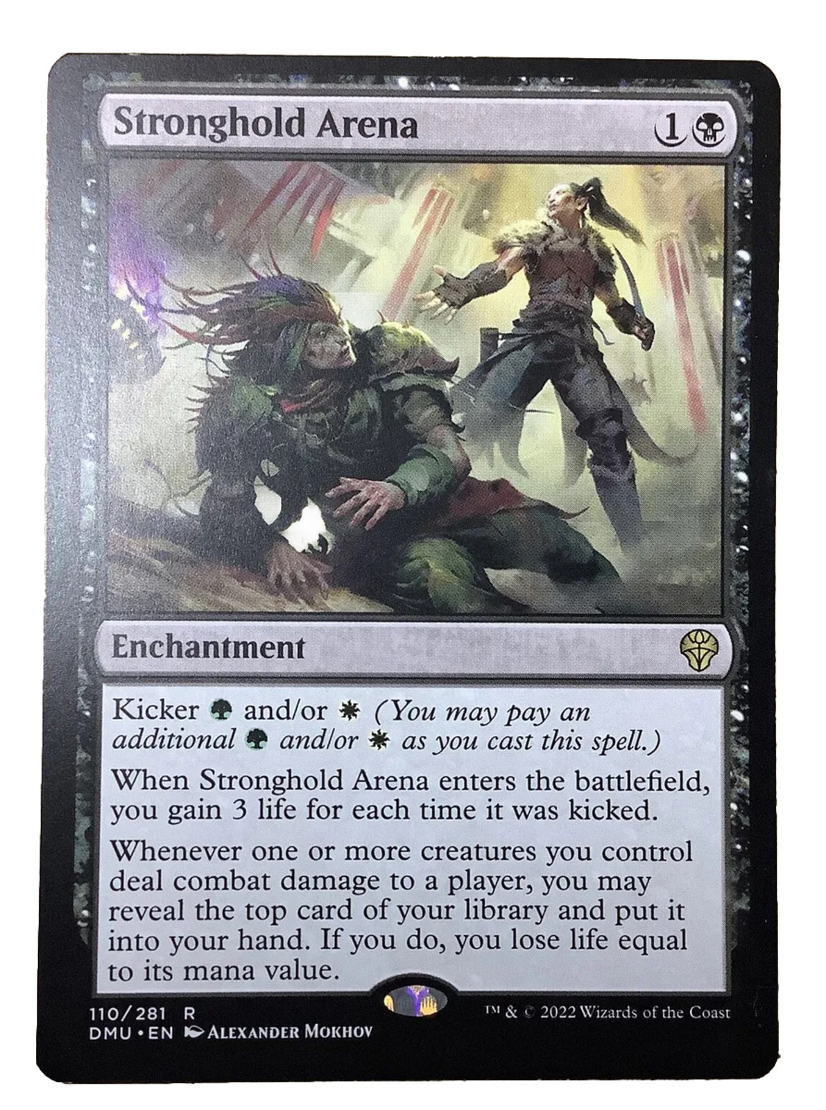 Stronghold Arena DMU 110 MTG rare enchantment with card advantage, combat damage triggers, life gain, and kicker synergy.