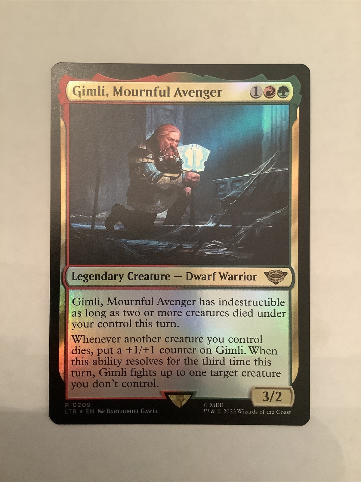 Gimli Mournful Avenger Foil MTG card from Lord of the Rings LTR 209 by DM Vault Co