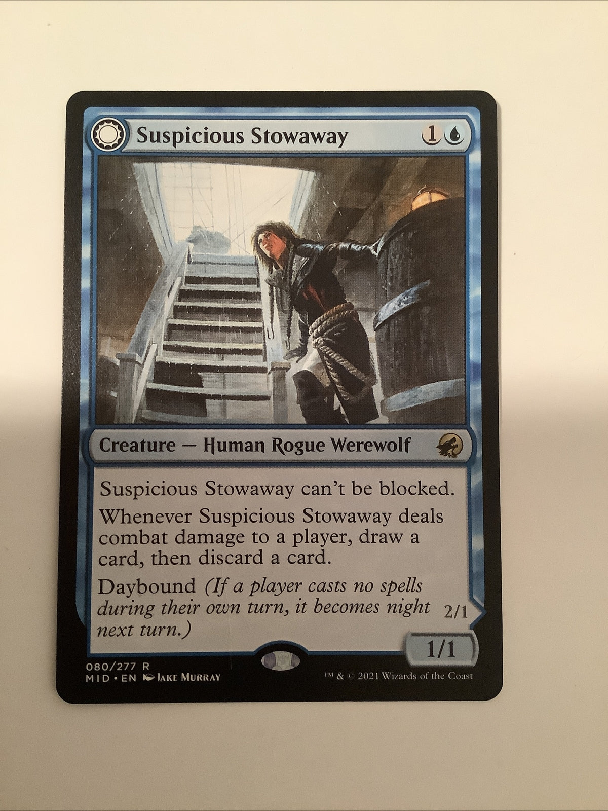 MTG MID: Suspicious Stowaway Seafaring Werewolf (Creature) Regular Rare 80/277