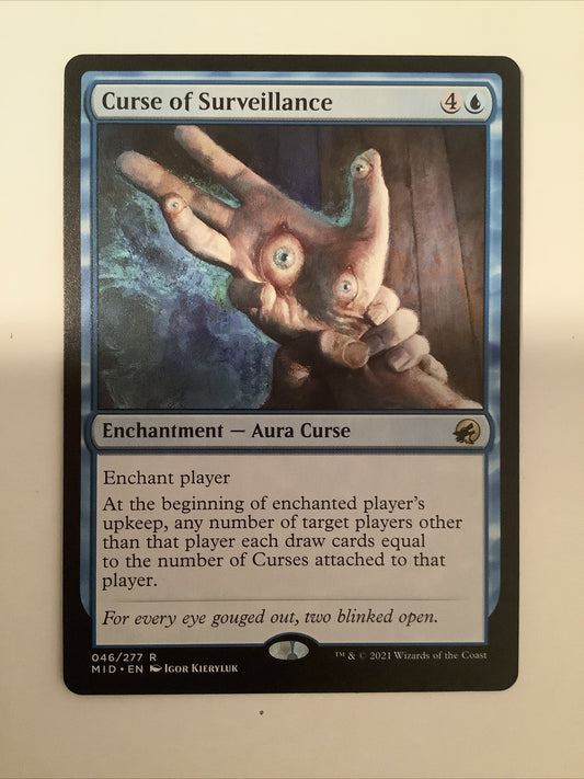 Curse of Surveillance card from MID, card number 46/277, rare enchantment aura curse
