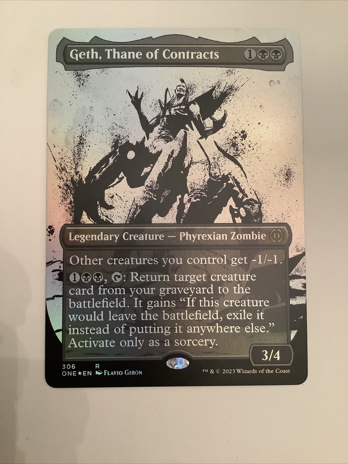 Geth Thane of Contracts ONE 306 Oil MTG legendary Phyrexian Zombie with creature reanimation and graveyard recursion.