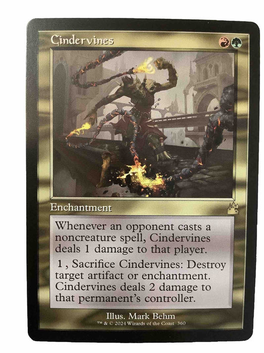 Cindervines retro frame enchantment card from Ravnica Remastered 360
