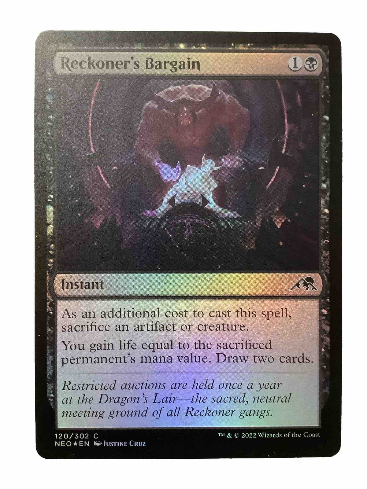 Reckoner's Bargain foil finish MTG card from NEO 120 by DM Vault Co