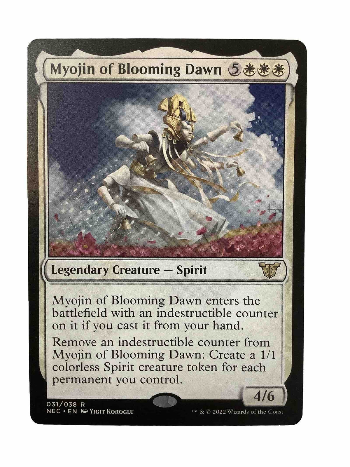 Myojin of Blooming Dawn card from NEC, card number 31/38, rare legendary Spirit
