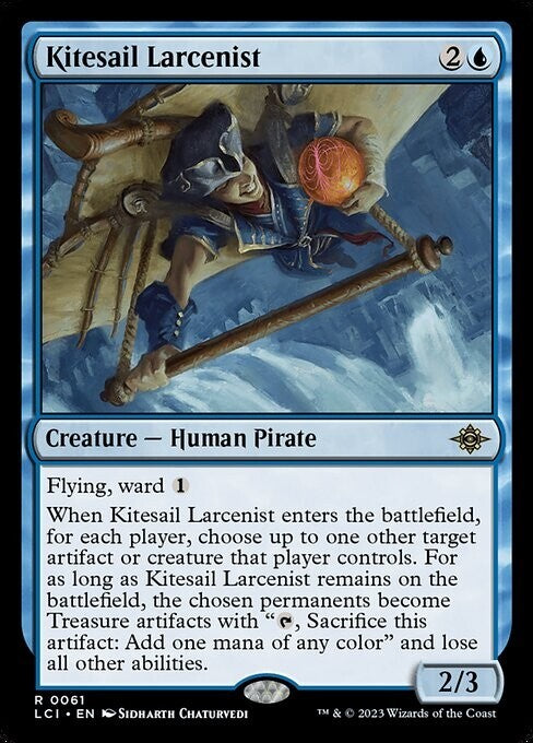 Kitesail Larcenist rare blue creature Human Pirate from LCI, card number 61
