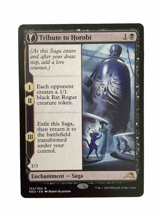 Tribute to Horobi NEO 124 Magic the Gathering saga enchantment card from Kamigawa Neon Dynasty.
