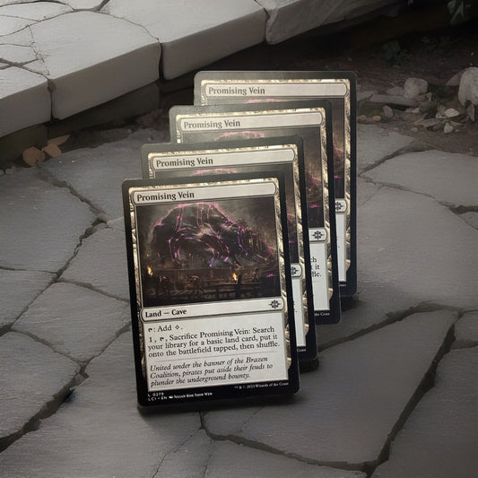 Promising Vein x4 MTG playset from The Lost Caverns of Ixalan featuring Cave land synergy, mana fixing, land search utility, and ramp support strategies. DM Vault Co.