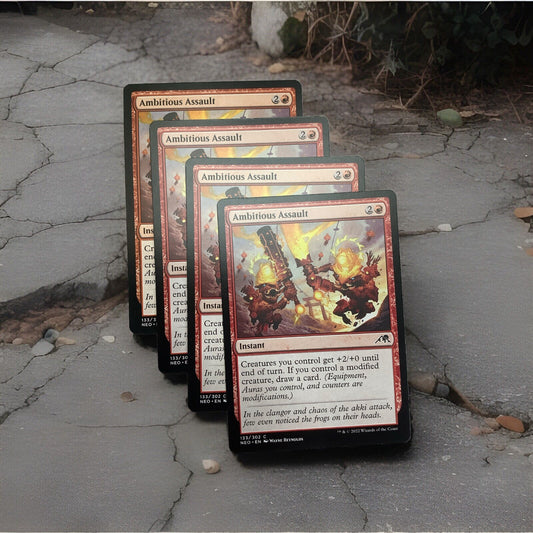 Four Ambitious Assault instant cards from NEO, card number 133/302, common, red
