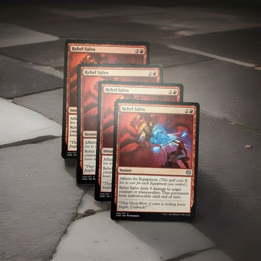 Rebel Salvo x4 MTG ONE 144 equipment burn removal playset DM Vault Co