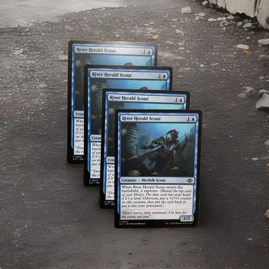 River Herald Scout LCI 0072 Magic the Gathering blue Merfolk Scout playset of four cards.