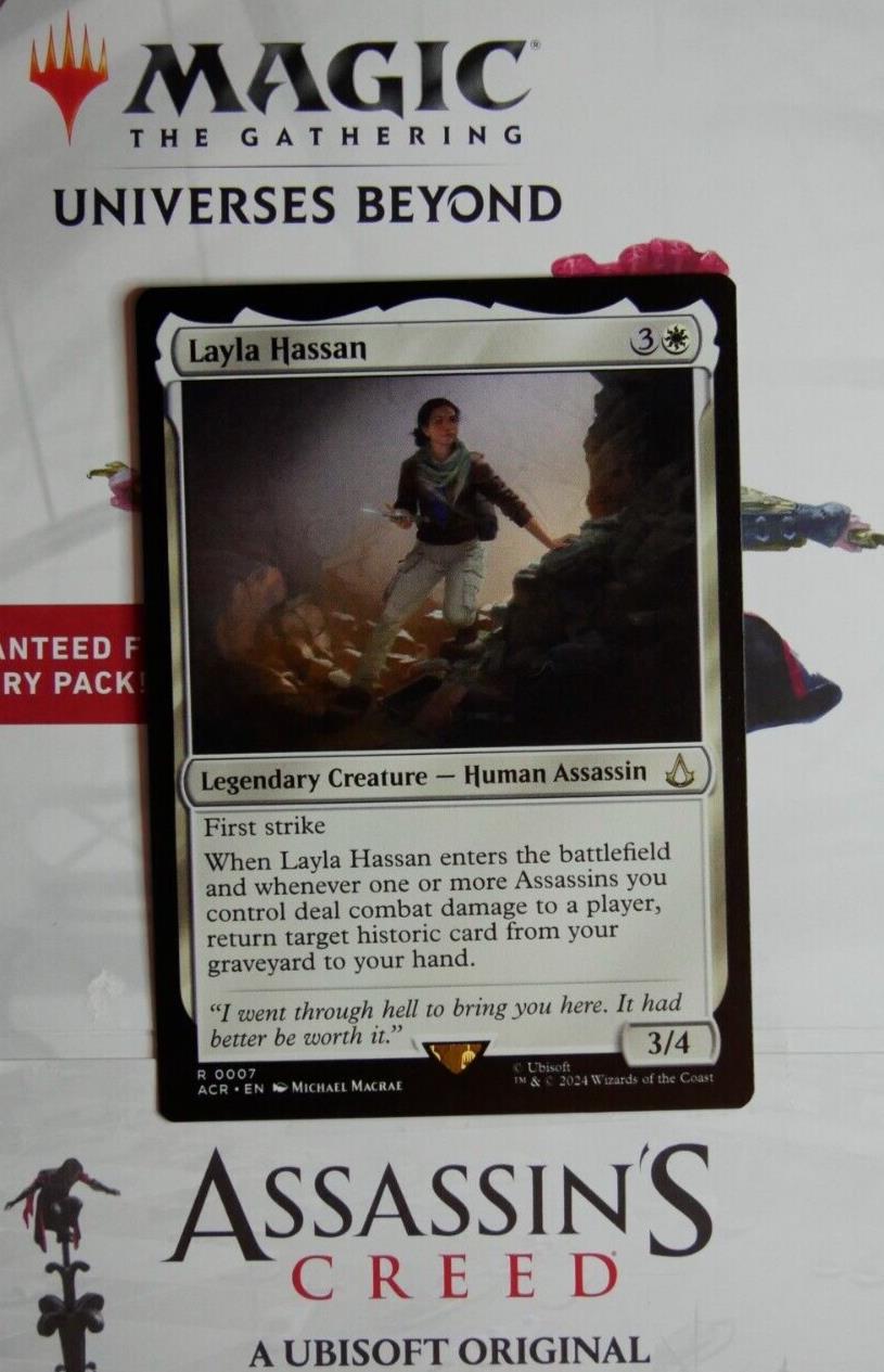 Assassin's Creed Layla Hassan #7 featuring first strike, historic card recovery, and powerful Assassin tribal synergies.