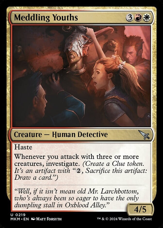 Meddling Youths — MKM Regular Foil Uncommon Human Detective MTG card

