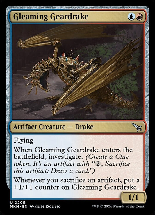 Gleaming Geardrake foil Magic the Gathering card from Murders at Karlov Manor