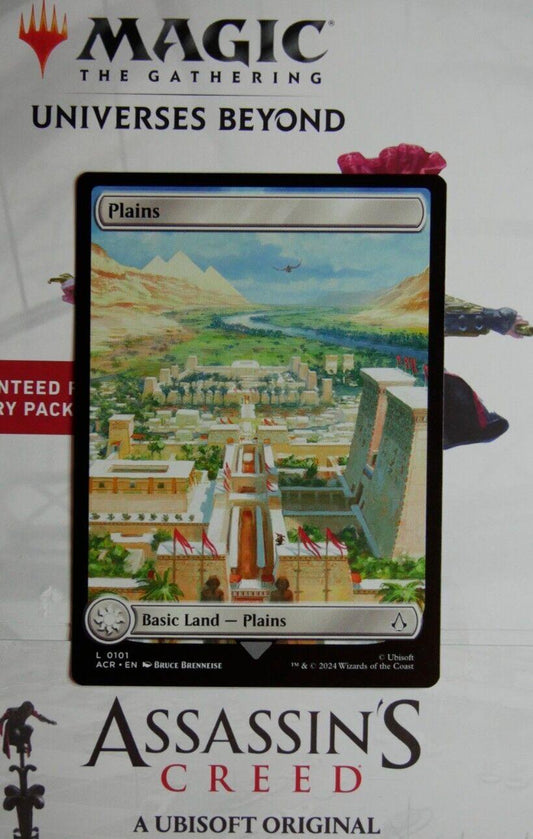 Plains ACR 0101 Extended Art regular finish Magic the Gathering Universes Beyond Assassin’s Creed basic land card.