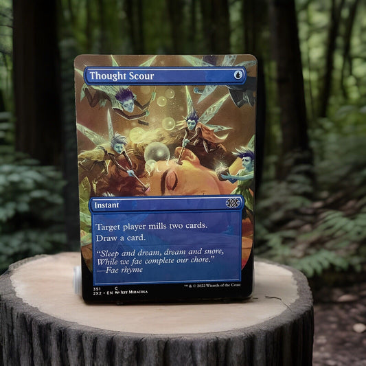 Magic: The Gathering Thought Scour extended art instant card from Double Masters 2022 featuring fae-themed artwork