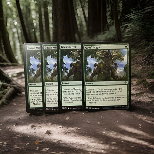 Four Gaea’s Might MTG instant cards from Dominaria United set