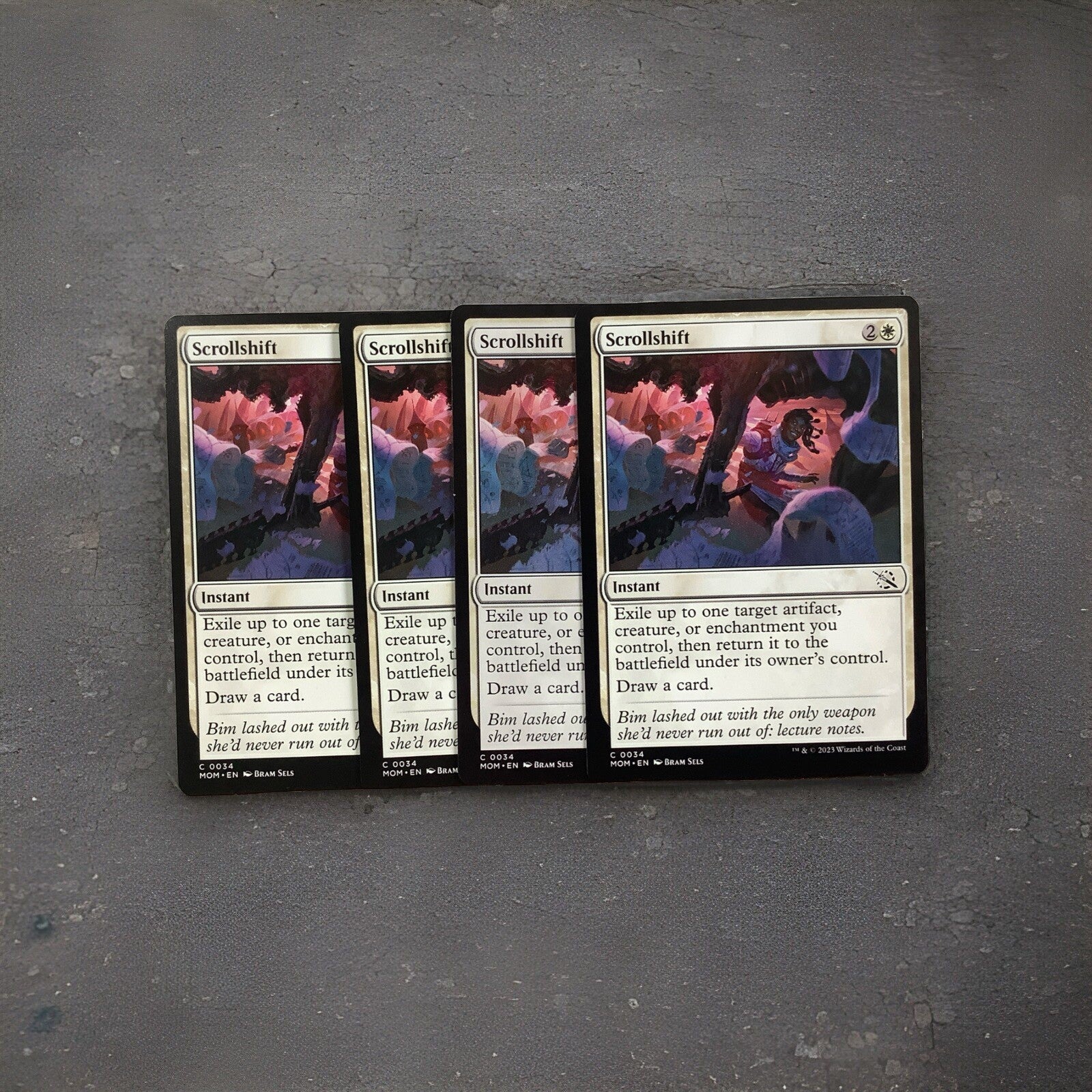 March of the Machine Scrollshift #34 playset featuring instant-speed protection, card draw, and enter-the-battlefield synergies.