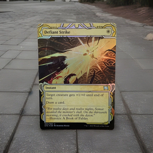 Defiant Strike STA 003 MTG extended art foil instant combat trick card draw