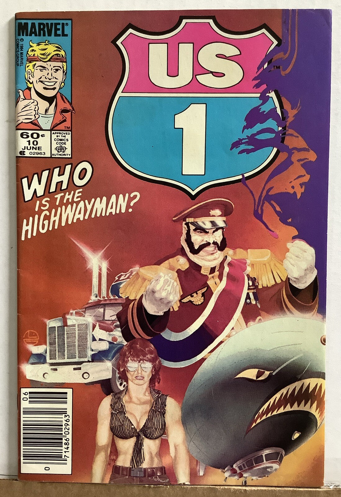 U.S. 1 issue 10 Marvel Comics cover featuring Highwayman imagery, military figure, and U.S. 1 shield logo.