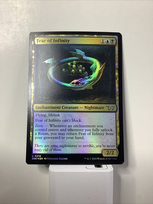 Fear of Infinity #214 foil finish from Duskmourn: House of Horror.