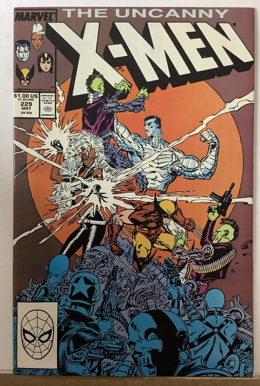 Uncanny X-Men #229 (1988) Direct Edition comic book from Marvel Comics featuring Storm, Wolverine, and Colossus.
