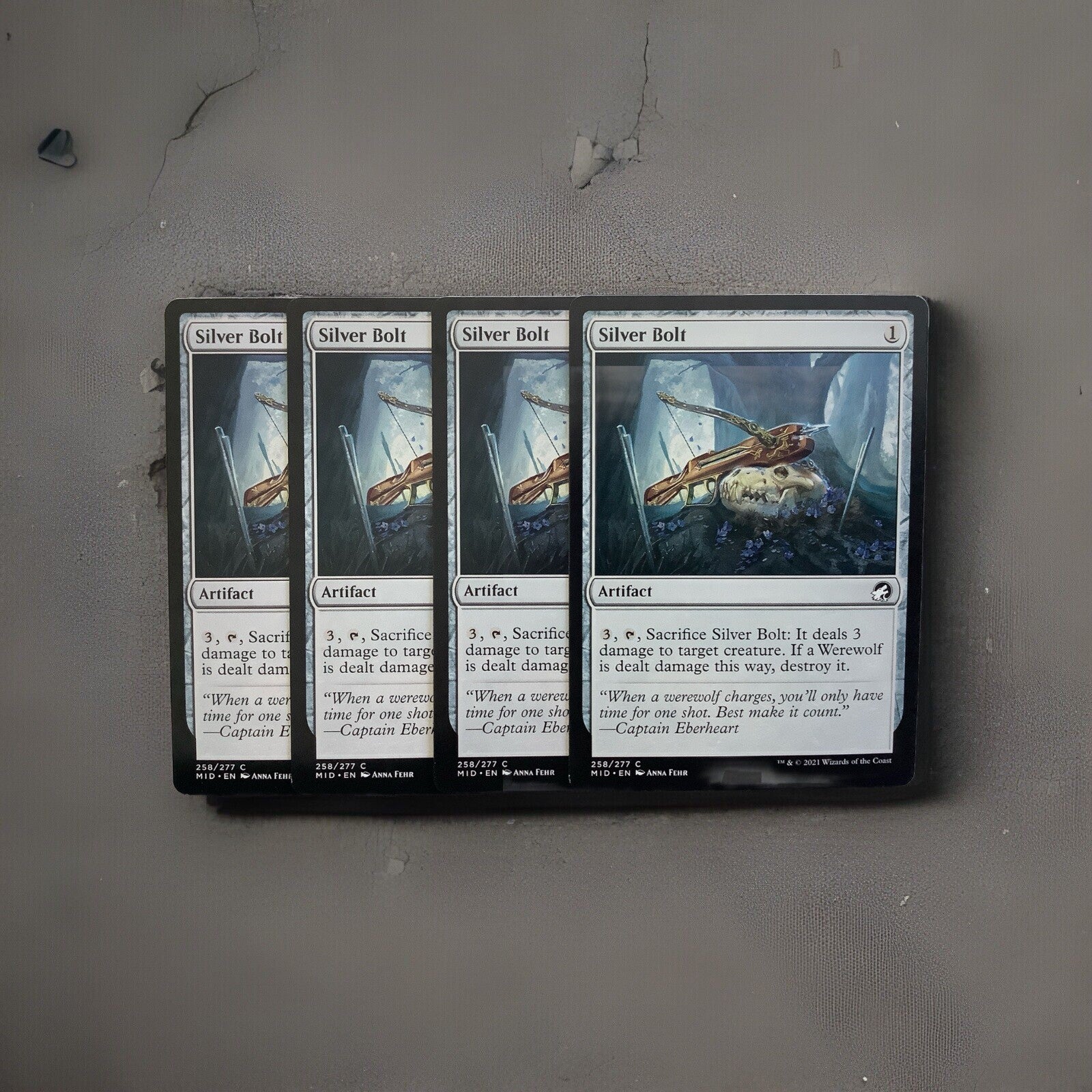 Silver Bolt x4 regular finish MTG Innistrad Midnight Hunt artifact playset from DM Vault Co
