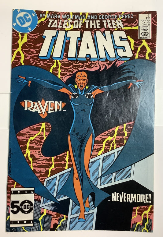 Tales of the Teen Titans #61 comic book cover featuring Raven (DC Comics 1986 Direct Edition)
