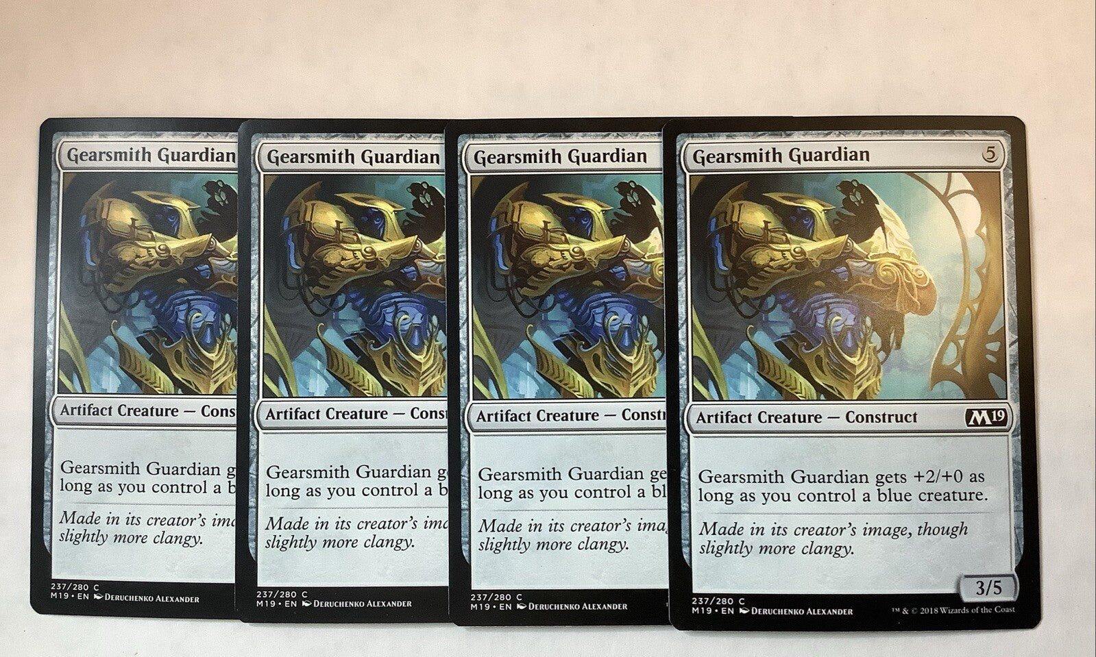 Gearsmith Guardian M19 237 Magic the Gathering artifact construct playset of four cards.